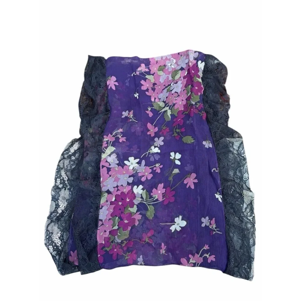 Ralph Lauren 100% Silk Black/Purple Floral & Lace Lightweight Scarf Romantic